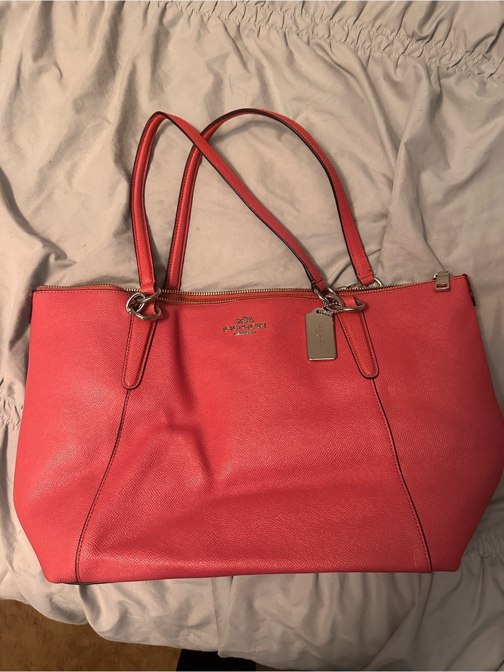 Coach Pink Leather Tote with Silver Tone Logo